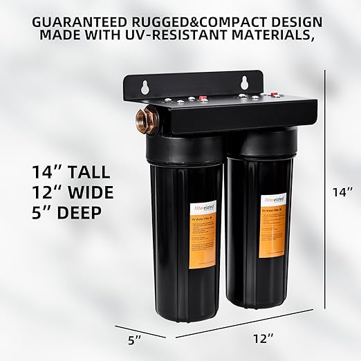 Filterelated RV Dual Water Filter System with 3/4 "Brass Fittings Two Filters Included Reduces Sediment,Chlorine,Bad Taste and Odors,Suitable for RVs,Boats,Farming & Gardening (Black)