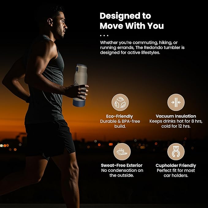 Quiksilver Redondo 32oz Double Wall Stainless Steel Water Bottle, Reusable Sports Bottle with Leak-Proof Lid, Non-Slip Rubber Base, Carrier Handle, insulated Tumblers, 24H Hot & Cold Beverage