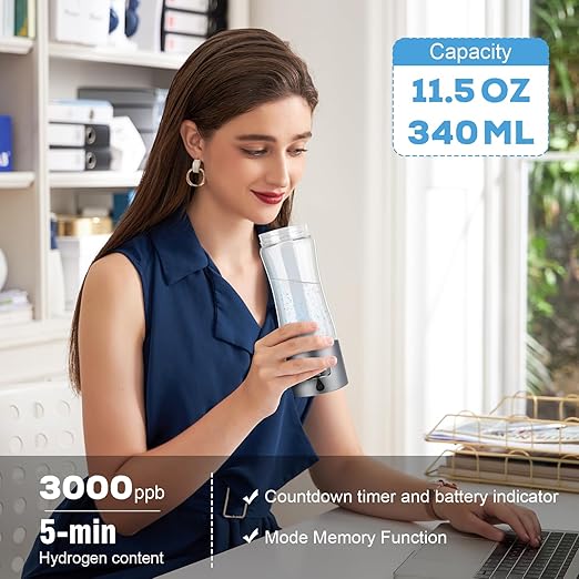 Hydrogen Water Bottle Generator with SPE/PEM Technology, Anlewo Portable H2 Water Ionizer Machine,5000PPB,6 Hours Hydrogen Retention for Family Friends Office Travel Sports Fitness(Silver)