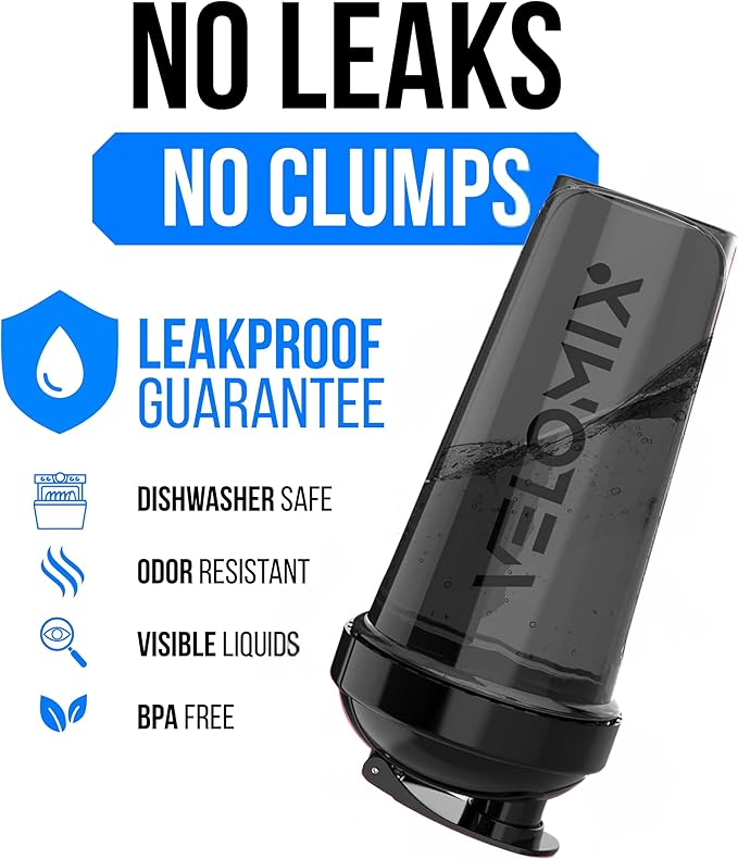 VELOMIX -2 Pack- 28 oz Protein Shaker Bottles for Protein Mixes - 2x Wire Whisk | Leak Proof Shaker Cups for Protein Shakes | Protein Shaker Bottle Pack | Shakers for Protein Shakes - Black&Red