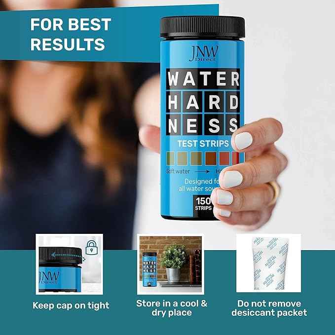 Water Hardness Test Kit - Quick and Accurate Water Hardness Test Strips - Hard Water Test Kit with eBook - Ultimate Test Kit for Water Hardness - 150 Water Softener Test Strips by JNW Direct
