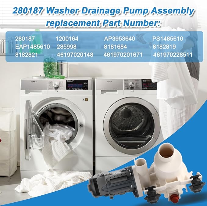 NEW 280187 8181684 Front Load Clothes Washer Drain Pump Filter Assembly Compatible with Whirlpool Duet Maytag Epic Kenmore HE Front Load Washers-(Installation instructions included)