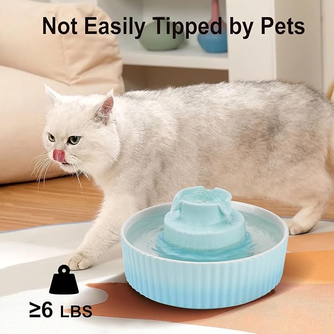 Ceramic Cat Water Fountain, 2.1L/71oz Cat Fountain with 3 Carbon Filters and 2 Quiet Pumps, Cupcake Pet Water Dispenser for Cats and Dogs (Light Blue)