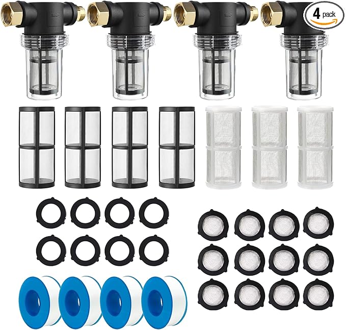4 Pcs Washing Machine Water Filter with 40 Mesh 100 Mesh Screen Garden Hose Percolator Pressure Washer Percolator Inline Water Sediment Filter for RV Camping Car Wash