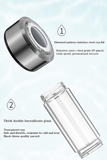 Hydrogen Water Bottle, High-Concentration Up to 1100-1600ppb, Portable USB Rechargeable Anti-Oxidation and Anti-Aging Hydrogen Water Generator