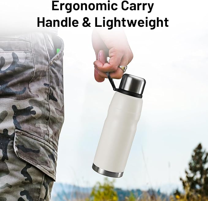 20oz Stainless Steel Insulated Water Bottle Travel Coffee Cup with Lid Leak Proof Metal Water Bottle for Hot and Cold Drink Water Flask (White)