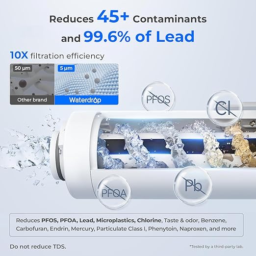 Waterdrop Rechargeable Water Filter Pitcher, Reduce 99.6% of Lead and 45+ Impurities, 1-Year Electric Water Dispenser, Instant 15-Cup Countertop System, NSF/ANSI 401&53&42&372, NOT Reduce TDS