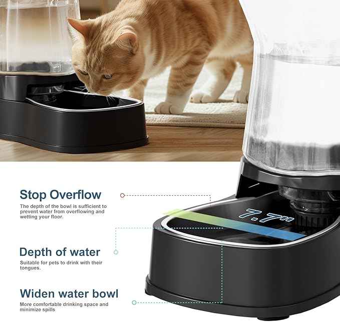 Automatic Gravity Water Dispenser for Dogs, 1Gallon Stainless Steel Dog and Cat Water Bowl Dispenser, Dog Water Fountain Dispenser for Small&Medium Dogs, Cats, Puppies(Black)