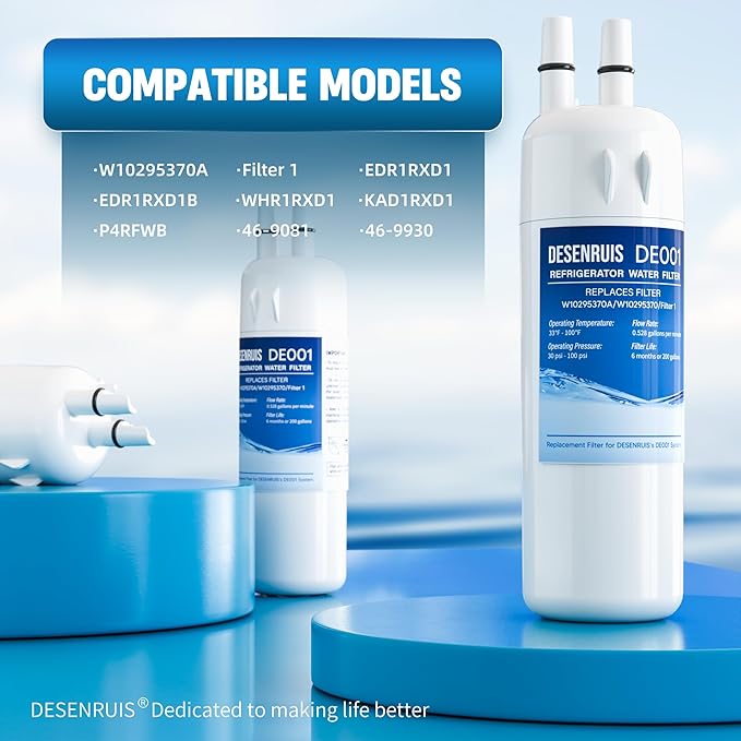 W10295370A Water Filter Replacement Compatible with W10295370, EDR1RXD1, Filter 1, WHR1RXD1, KAD1RXD1, P8RFWB2L, P8WB2L, P4RFWB, P5WB2L, Pack of 3,By DESENRUIS