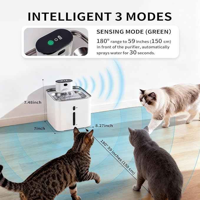 Cat Water Fountain Automatic Stainless Steel 4.2L/148oz Cordless Filter System & Interactive Design Dog Water Bowl Dispenser for Cats & Dogs Drinking Supplies for Pet Gifts