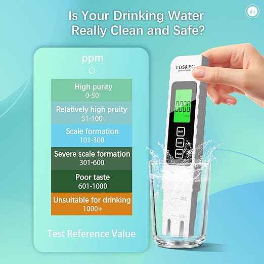 4 in 1 Digital Water Tester for Drinking Water - Accurate and Reliable TDS EC & Temperature(°C/°F) Meter - 0-9999 ppm - for Drinking Water, Aquarium, Hydroponics, Pool, Etc