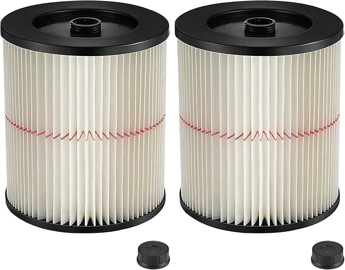 2 Pack 17816 9-17816 Red Stripe Vacuum Cartridge Filter Compatible Wet/Dry Vacuum Models 5, 6, 8, 12, and 16 32 Gal. Vacuums produced since 1988 8.5 Inches- White/Red - AquaVibe