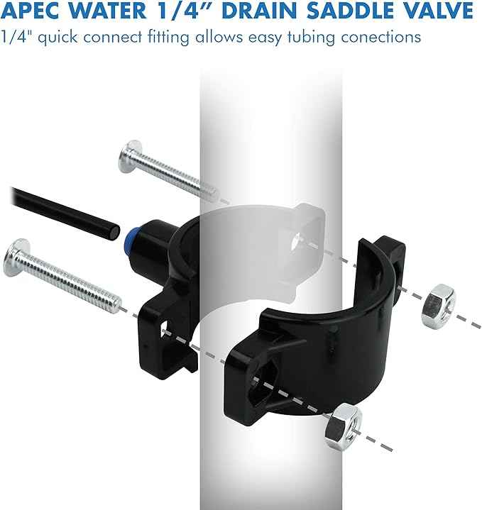 APEC Water Systems Drain Saddle Valves with 1/4" and 3/8" Quick Connect Fittings for Under-Sink Reverse Osmosis Systems