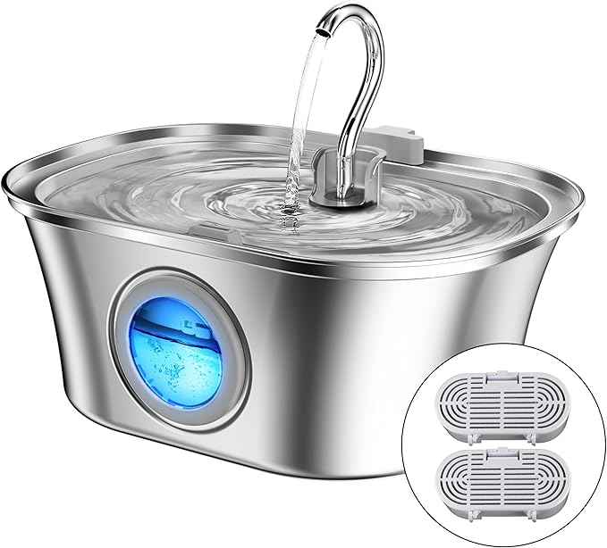 Cat Water Fountain with Water Level Window, HICC PULE 108oz/3.2L Stainless Steel Automatic Pet Water Fountain, Dishwasher Safe Dog Water Dispenser with Ultra-Quiet Pump, Multi-Filtration System