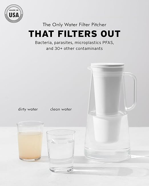 LifeStraw Home – Water Filter Pitcher, 10-Cup, Stormy Blue, BPA Free Designed for Everyday Protection Against Bacteria, parasites, microplastics, Lead, Mercury, PFAS and a Variety of Chemicals