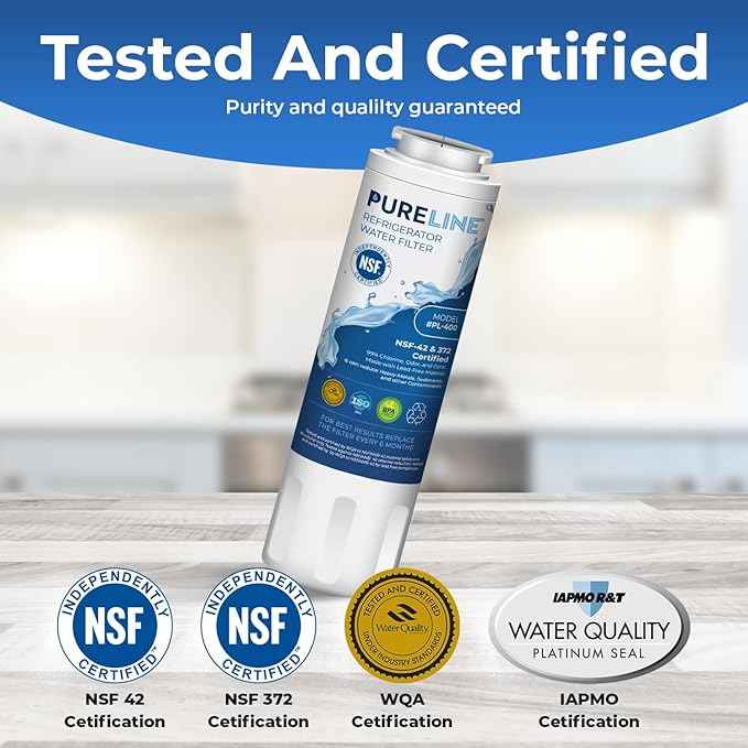 Pureline UKF8001 Refrigerator Water Filter Replacement, EDR4RXD1, Everydrop Filter 4, UKF8001AXX-750, UKF8001AXX-200, Maytag UKF8001, Whirlpool EDR4RXD1, 4396395, Kenmore 9084, 9006, (3 Pack)