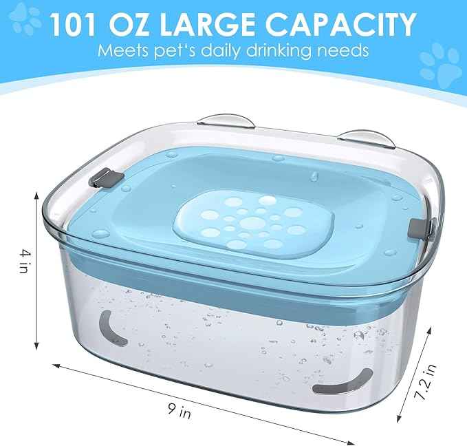 AONKEY 3L Dog Water Bowl No Spill, 101oz Large Spill Proof Dog Bowl Reduce Refill, Anti Splash No Mess Dispenser Dripless Slow Drinking Water Bowl for Sloppy Messy Drinkers (Sky Blue)