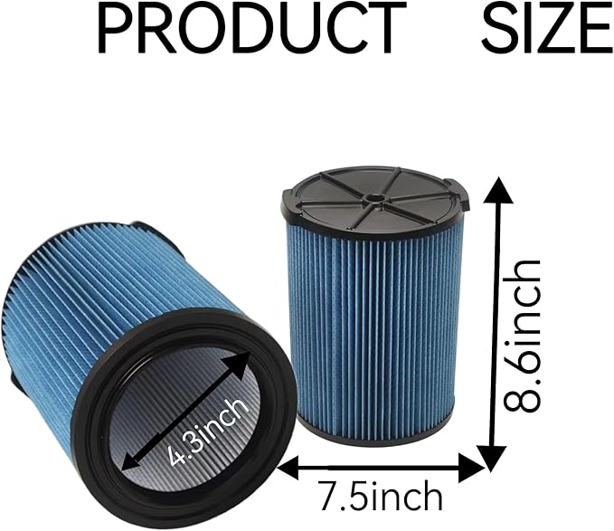 2 Pack VF5000 Replacement Filter for Ridgid Shop Vac Filte, for 5-20 Gallons and Larger Vacuum ridgid shop vac filter,Wet Dry Vacuum filter for Ridgid shop vac filters - AquaVibe