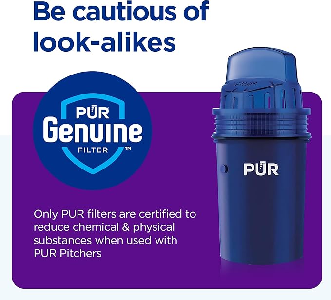 PUR 7-Cup Water Pitcher, 1 Genuine Filter, Cleaner, Great-Tasting Water, Dishwasher Safe, Powerful, Faster Filtration, LockFit Cap Design - Blush (Pack of 2)