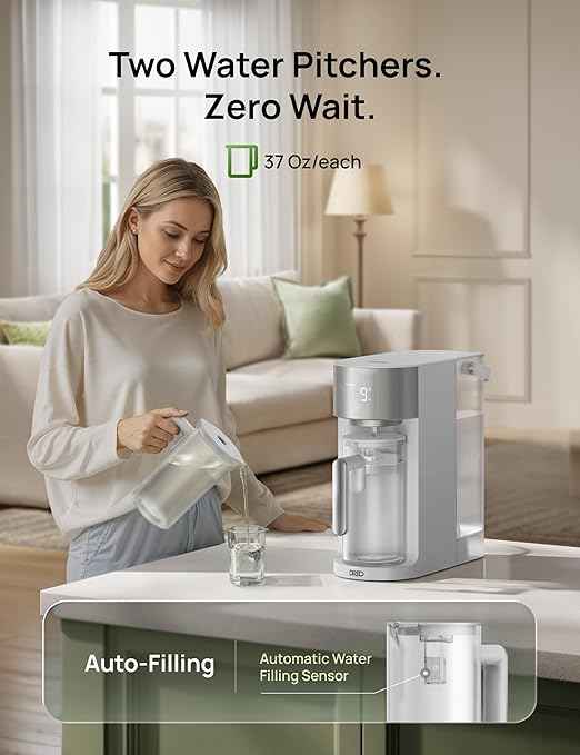 DREO Reverse Osmosis Water Filter Countertop, RO Filtration System, 3:1 Pure to Drain, TDS & Filter Life & 2 Autofill Pitchers, Install-Free, Self-Cleaning Water Purifier, RO Water Filter