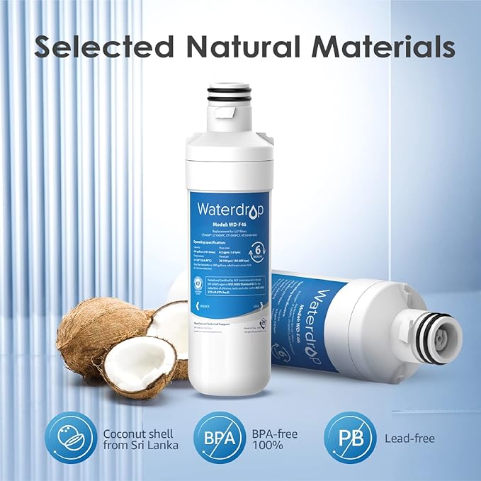 Waterdrop LT1000PC ADQ747935 MDJ64844601 Refrigerator Water Filter, Reduce chlorine, bad taste and odor, Replacement for LG® LT1000P®, ADQ74793501, ADQ74793502, Kenmore 46-9980, Pack of 3