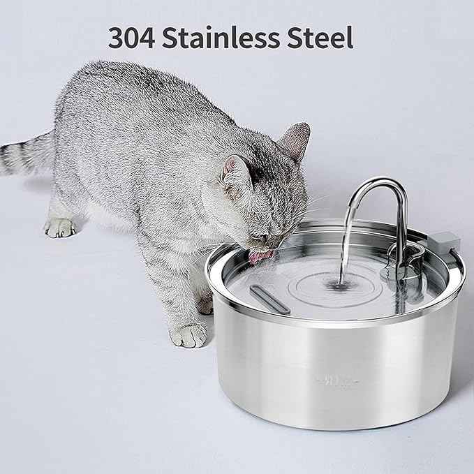 Luqeeg Stainless Steel Pets Water Fountain, 3.2l/108oz Quiet Drinking Fountains with Automatic Circulation System, Durable & Easy Cleaning, for Cats, Dogs, Multiple Pets Indoor