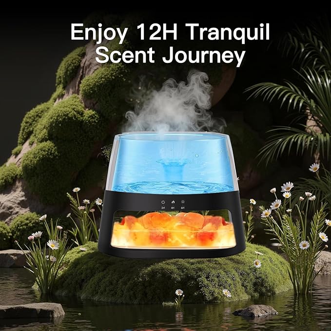 Luxury Himalayan Salt Lamp Humidifier & Aromatherapy Diffuser - 8 Color Mood Lighting w/Remote for Spa, Bedroom, Home Relaxation260ml (Black)