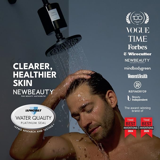 Filterbaby Titanium Shower Filter Pro - IAPMO Certified to NSF 177 Standard, Doctor Developed, Reduce up to 99% Chlorine/Chloramine/Lead/Certain Heavy Metals, Great Water Pressure,Long Lasting, Black