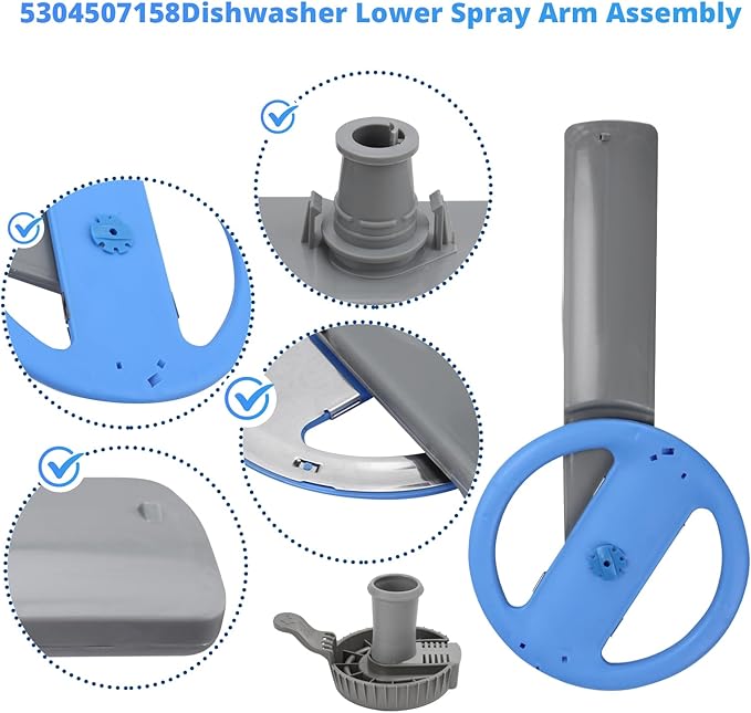 5304507158 Dishwashers Spray Arm Assembly for Frigidaire Dishwashers Lower Wash Arm Assembly with 5304518968 Dishwasher Lower Spray Arm Support and 5304506518 Dishwasher Trap Drain Filter
