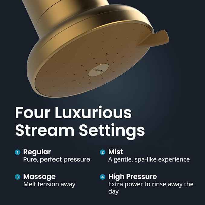 AquaTru Shower - Advanced Shower Filter Removes Impurities from Hard Water to Support Healthy Skin, Scalp, Hair, Reduce Breakage, and Enhance Your Beauty and Self-Care Routine (Brushed Gold)