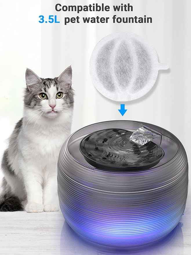 Kastty Cat Water Fountain Filter Replacement, 3.5L Cat Water Filter Made of Activated Carbon and PP Cotton,16 Pet Water Fountain Filter 16 Pack Replacement Pump with 2 Sound-absorbing Cotton(L04)