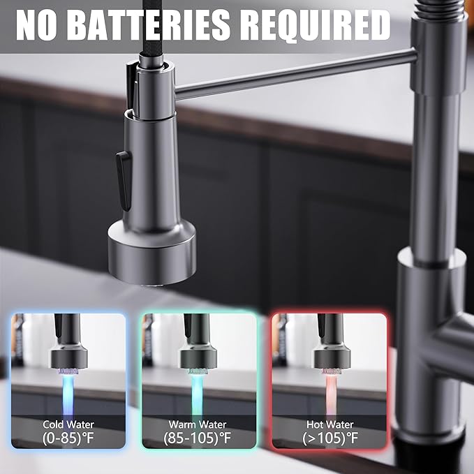 GIMILI Black Stainless Kitchen Faucet with Pull Down Sprayer Single Hole Stainless Steel LED Faucet, Suitable for Farmhouses, RV, Laundry Room, Outdoor, and Campers. Llave para fregadero de cocina