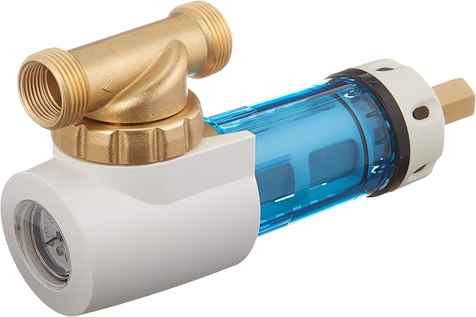 iSpring WSP50GR Reusable Spin Down Sediment Water Filter, 50 Micron with Built-in Housing Scraper, 360° Rotatable Head, Pressure Gauge, Blue