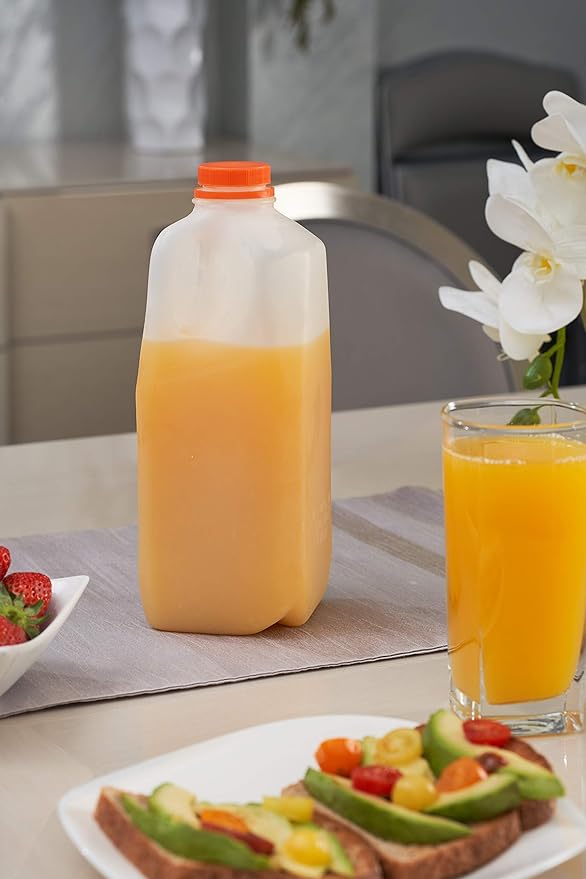 EcoQuality Empty Plastic Juice Bottles with Tamper Evident Caps 64 OZ - Half Gallon, Smoothie Bottles - Ideal for Juices, Milk, Smoothies, Picnic's and even Meal Prep Juice Containers (10)