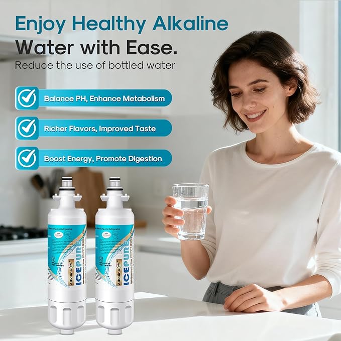 ICEPURE Alkaline ADQ36006101 Refrigerator Water Filter Replacement for LG LT700P, Kenmore Elite 46-9690, FML-3, ADQ36006102, RWF1052, CLCH106, RWF1200A, LFX28968ST, LFXS29626S, Enhances PH, 2Pack