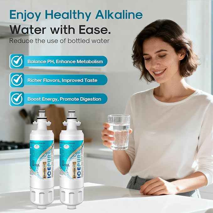 ICEPURE Alkaline ADQ36006101 Refrigerator Water Filter Replacement for LG LT700P, Kenmore Elite 46-9690, FML-3, ADQ36006102, RWF1052, CLCH106, RWF1200A, LFX28968ST, LFXS29626S, Enhances PH, 4Pack