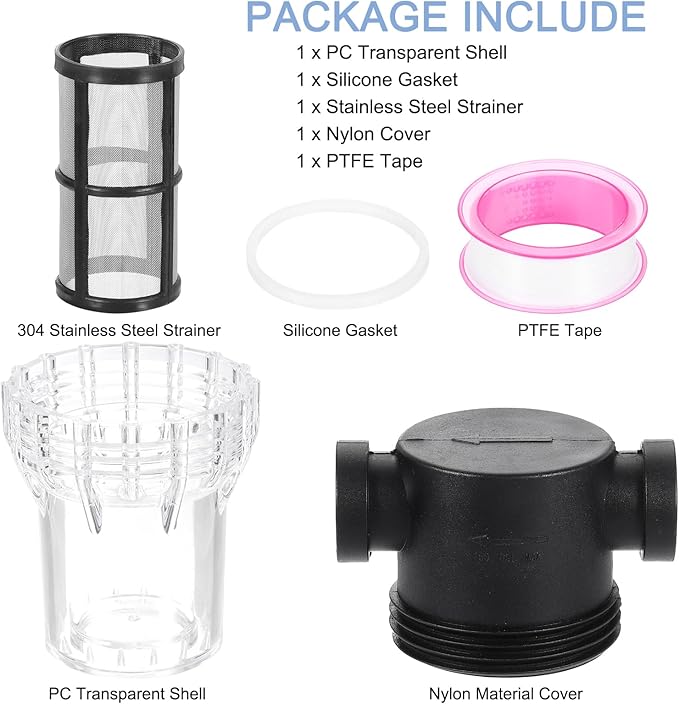 uxcell Pressure Washer Filter 1/2" NPT Female Thread, Inline Mesh Strainer Attachment, Stainless Steel Screen with Sealant Tape for Outdoor Gardening Inlet Water (Size:80 Mesh) - AquaVibe