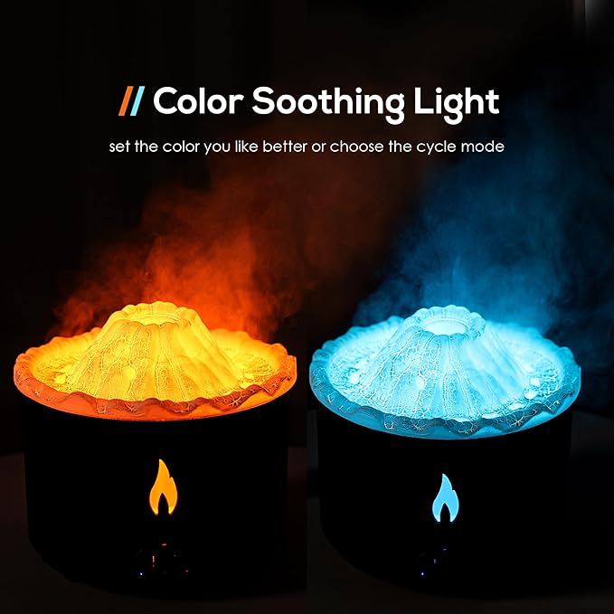 300ml Essential Oil Diffuser, Volcano Flame Aromatherapy Diffusers Fragrant Humidifier Vaporizer with Remote Control, Night Lights, Timer Auto Off for Bedroom Home Office (Dark Wood Grain)