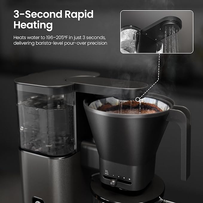 Kismile 8 Cup Drip Coffee Maker Machine, Pour Over Coffee Brew with 3s Instant Heat 197-205℉, Removable Water Tank, Adjustable Flow Control, Deep Cold Brew & Keep Warm 40 Min(Light Grey)