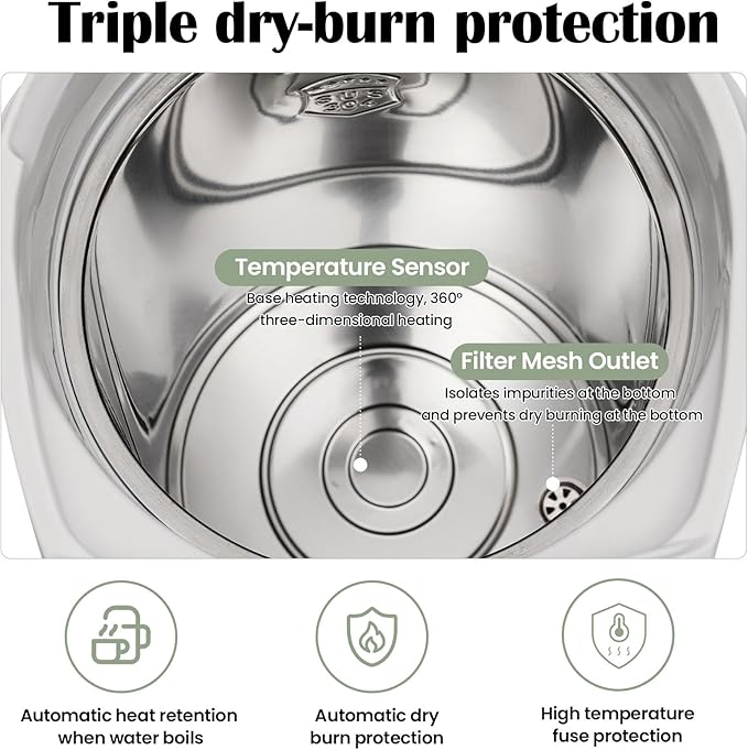 Electric Hot Water Urn Pot Dispenser 4L (135 Oz), Electric Hot Water Boiler and Warmer Anti-dry Burn Protection, Rotating Base, Instant Auto Boiler and Warmer, for Tea & Coffee (Grey)