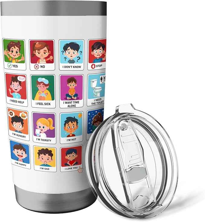 Autism Communication Cards Kids Emotions Speech Therapy AAC Stainless Steel Insulated Tumbler
