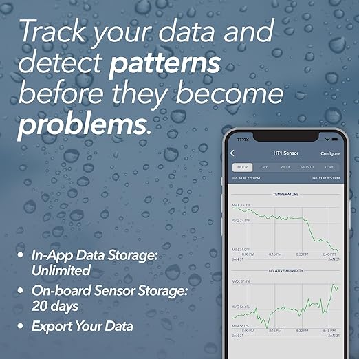 HT1 Smart Temperature Sensor and Humidity Sensor - Bluetooth Thermometer and Hygrometer with App Monitoring - Indoor/Outdoor Temperature and Humidity Monitor for RV, Basement, Fridge & More (1 Pack)