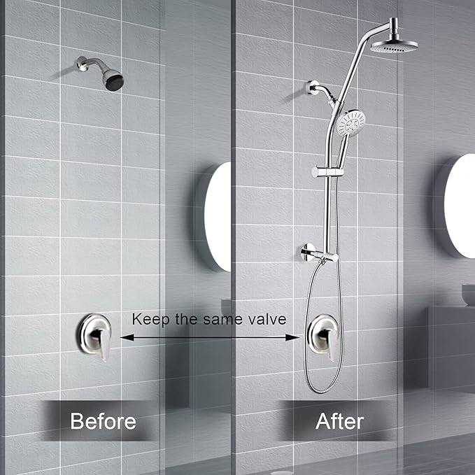 BRIGHT SHOWERS Rain Shower Heads System with High Output Shower Filter for Hard Water, Chrome
