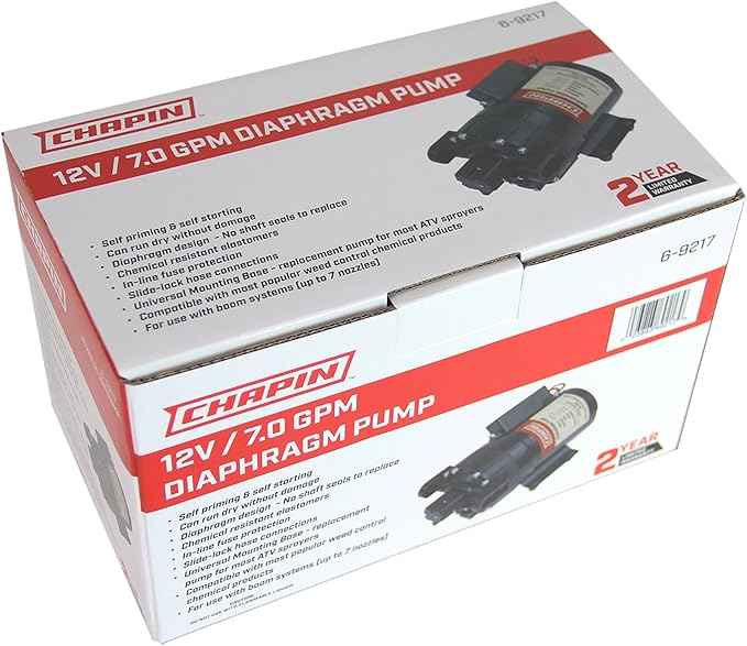 Chapin 6-9217 12V/7.0 GPM 60 PSI Self-Priming Diaphragm Water Pump for ATVs, Marine, Boating, Water Supply, Camping, RV Recreation & Boom Spray Systems
