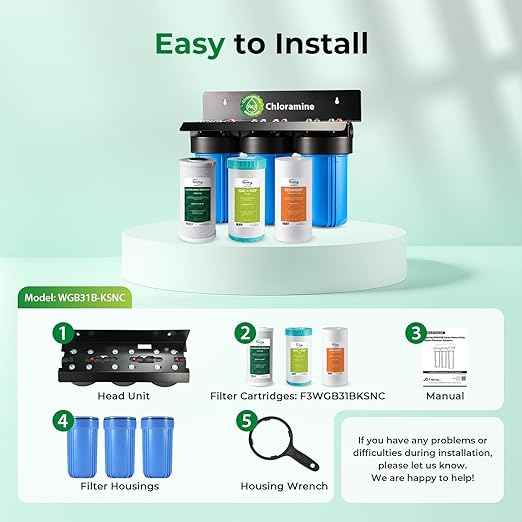 iSpring WGB31B-KSNC Whole House Water Filter System, SGS-Tested to Remove up to 94.4% of Chloramine, 3-Stage Filtration Reduces Heavy Metals, Lead, Chlorine, Sediment, VOC, 10” x 4.5” Filters