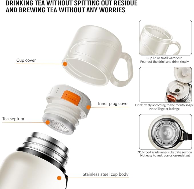 Double wall vacuum Leakproof stainless steel wide mouth insulated water bottle;tea tumbler with infuser,cup,lid;smart thermoses hot drinks;thermal flask ice coffee with led digital temperature display