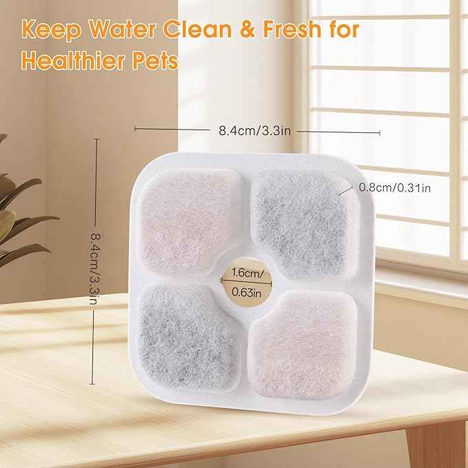 Cat Water Fountain Filter Replacement for Catit Pixi, 16-Pack Triple Action Pet Fountain Filters with 4 Water Pump Tubes (16 Filters + 4 Tubes)
