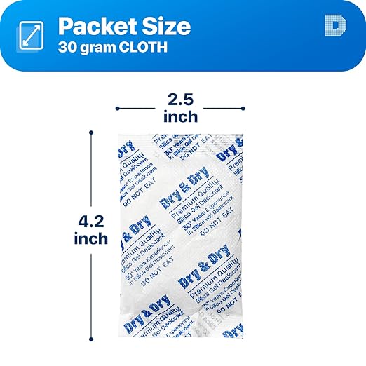 Dry & Dry 30 Gram [200 Packets] Silica Gel Packets Desiccants, Silica Packets - Rechargeable Silica Gel Packs, Desiccants Packets, Silica Gel