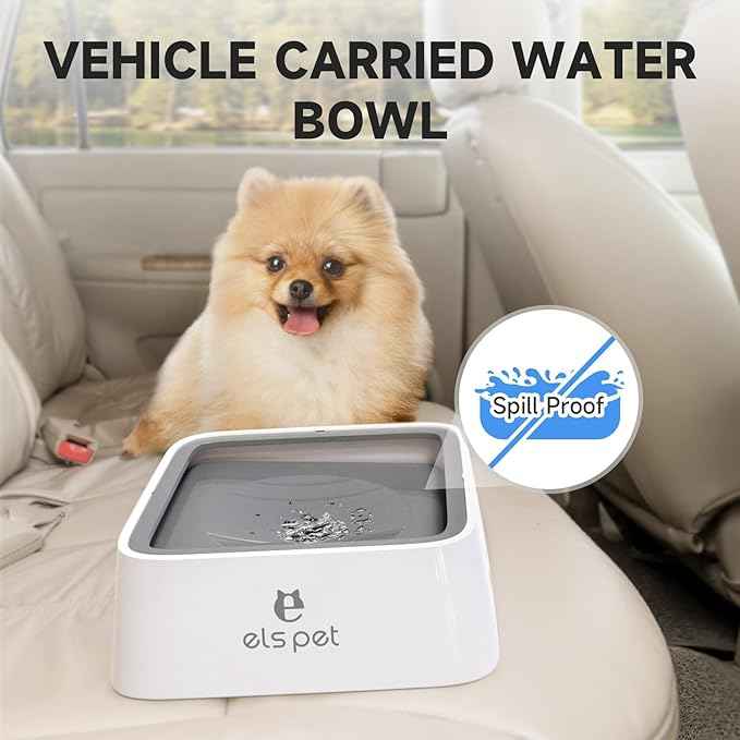 ELS PET No Spill Slow Water Feeder - Large Capacity 70oz/2L Travel Bowl for Dogs & Cats (Grey)
