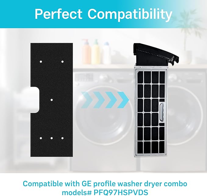 8 Pack WH01X35719 Lint Foam Filter for GE Profile Washer Dryer Combo,Hand Washable and Reusable-Compatible with Models: PFQ97HSPVDS.